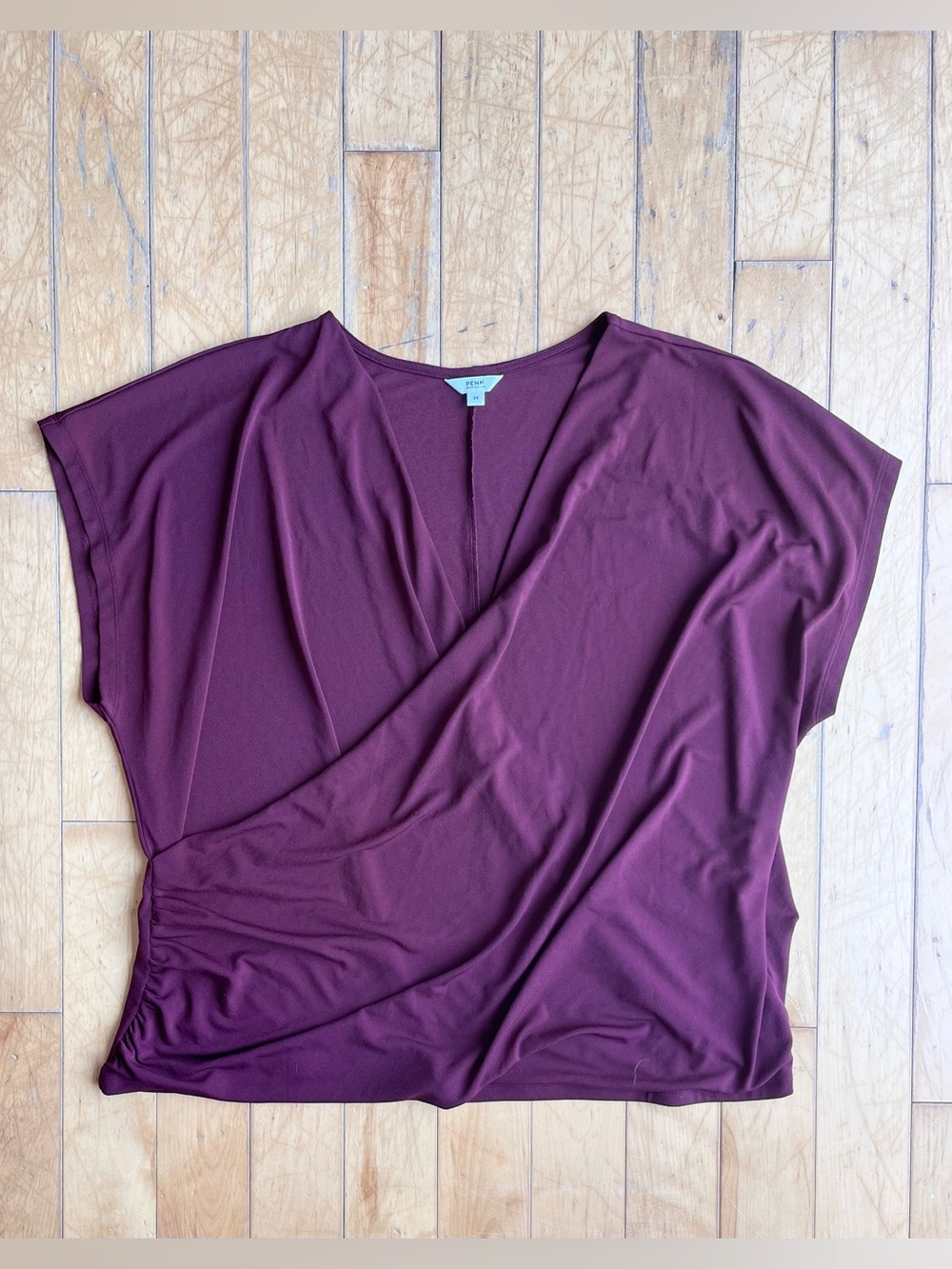 Pennington PENN Plum Draped Wrap Blouse Size 3X